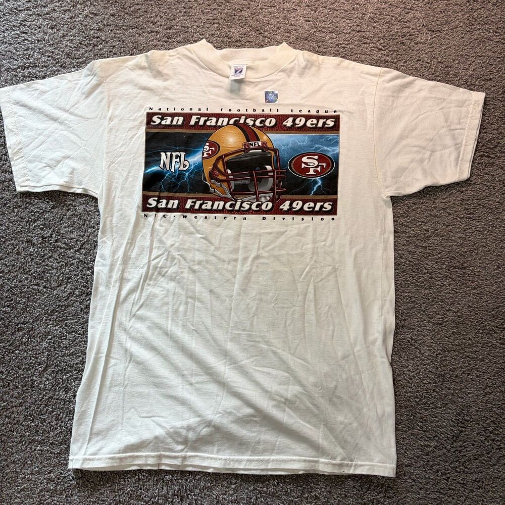 Vintage 90s San Francisco 49ers Lightning T Shirt White Size Large Logo 7 NFL